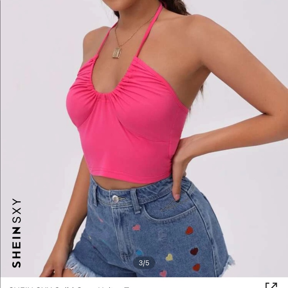 Neon pink halter crop top